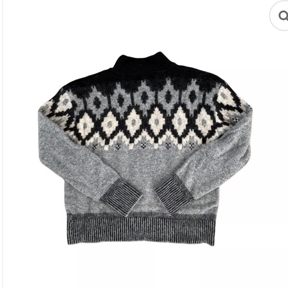 NWT MONROW Wool Alpaca Mock Neck Sweater Grey Geometric HT1117-1 Small - Picture 3 of 7